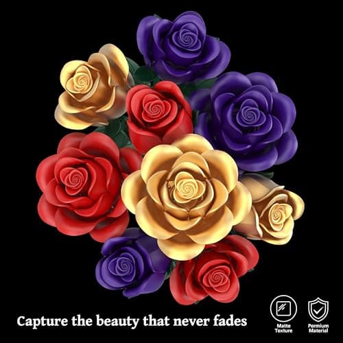 Rose Bouquet Flowers Building Set, 501Pcs Red Purple Golden Roses Artificial Flowers Botanical Collection Compatible with Lego Flowers Home Office Table Decor Gifts for Her/Mom/Girlfriend/Wife/Couple view 3