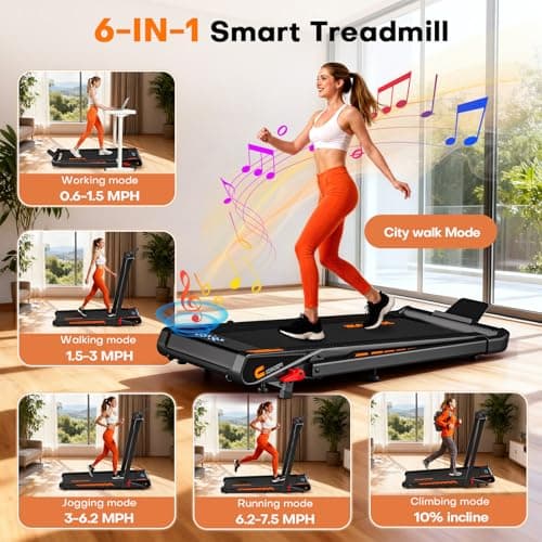 Treadmill with Speaker, 6-in-1 7.5MPH Foldable Treadmill for Home with App Compatible, Walking Pad with 10% Incline, LED Display, 3.0HP Brushless Drive, 350 LB Weight Capacity, 12 HIIT Programs view 2