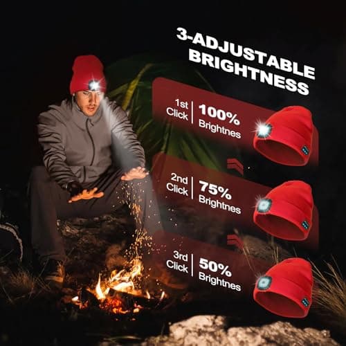 SYMNTEM Gifts for Men, Rechargeable Bluetooth Music Unisex Beanie Hat with Light, Valentines Day Gifts for Him, Birthday Gifts for Men, Women, Red view 3