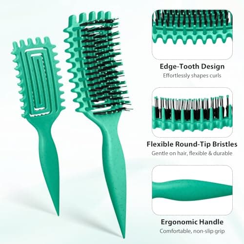 Quenxe Curl Defining Brush, Curly Hair Brush with Vented Design for Detangling and Shaping, Wet & Dry Use, Reduces Pulling for Women, Men (Green) view 3