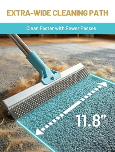 Carpet Rake for Pet Hair Removal: DELOMO Carpet Scraper Broom with 54” Adjustable Long Handle, Dual-Sided, Metal + Short Silicone for Carpets & Rugs, Extended Silicone for Shag Rugs & Hard Floors view 5