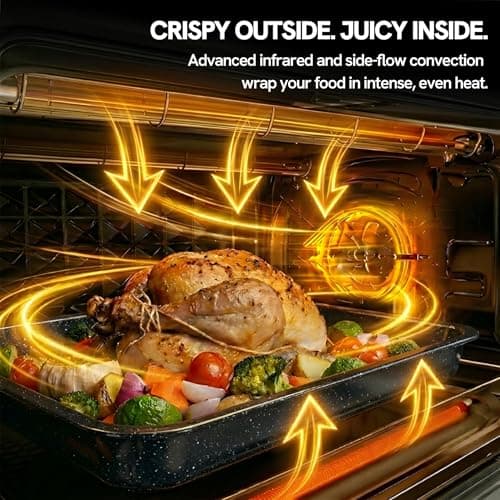 VAL CUCINA Non-Toxic Enamel Interior Air Fryer Toaster Oven Combo, 26.3 QT Countertop Convection Oven 10-in-1, Infrared Heating, Fits 12” Pizza & 6-Slice Toast, Easy Clean Enamel Baking Pan Included view 5