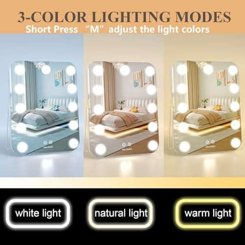 halumao 14.6" Vanity/Makeup Mirror with Lights, Hollywood Mirror with 11 Dimmable LED Bulbs,3 Color Modes,Touch Control view 3