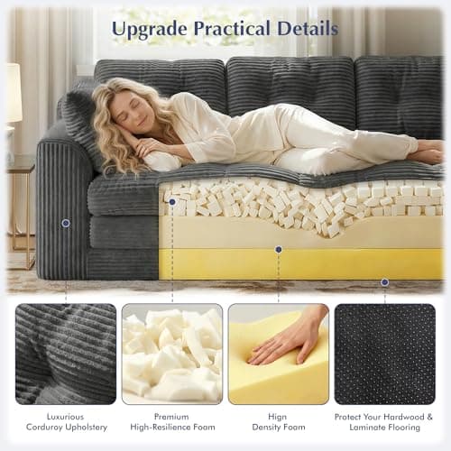 Homkdom Convertible Folding Sofa Bed, 2 in 1 Pull Out Loveseat Sleeper Sofa, Corduroy Futon Couch with Pillows, Tri-Fold Couch for Small Space Living Room Lounge, Space-Saving, Portable, Grey view 6