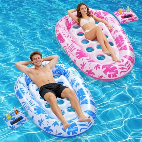 VIWUHUG 2 Pack Giant Inflatable Pool Float Pool Floats Adult Mat with Headrest & Cup Holder Lake Float Raft Water Lounger Multi-Use Swimming Pool Floats for Party Summertime Beach Outdoor view 1