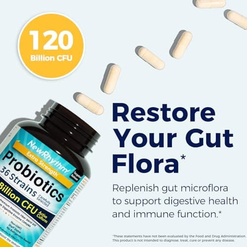 Probiotics 120 Billion CFU 36 Strains 3-in-1 with Prebiotics & Enzymes 30ct | NewRhythm Probioticos for Women & Men, Vegan Targeted Release Probiotic Supplement view 6