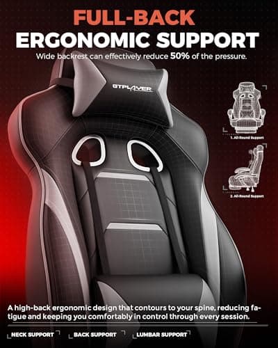 GTPLAYER Gaming Chair for Adults, Big and Tall 350LBS Heavy Duty Office Chair, Ergonomic High Back Lumbar Support and Recliner for Back Pain Relief, Sky Gray view 5