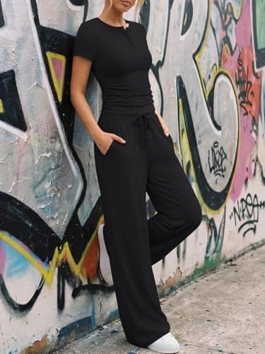 Trendy Queen Womens 2 Piece Sets Lounge Matching Set Cruise Casual Vacation Outfits Summer Wide Leg Pants Workout Clothes view 5