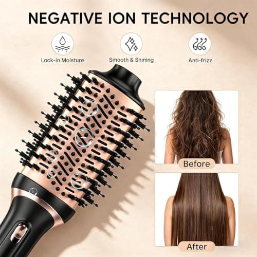 Natrial Hair Dryer Blow Dryer Brush Thermal Round Hot Air Brush Set | Blowout Brush Styler for Volumizing , Hair Dryer Brush for Straightening, Frizz‑Free for All Hair Types, Black&yellow view 4