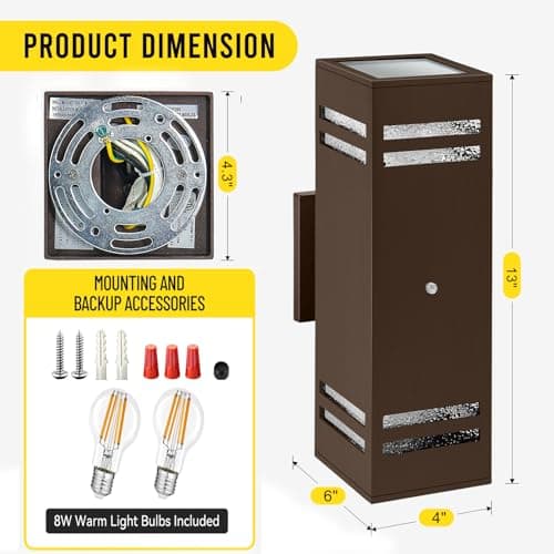 MZLITI 2-Pack Bronze Dusk to Dawn Outdoor Lights, Wall Light Wtih LED Bulbs, Modern Up Down Lights Outdoor, IP65 Waterproof Exterior Lighting Fixtures, Outside Lights for House for Porch, Garage view 5