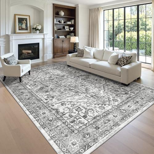 zesthome 8x10 Area Rugs for Living Room,Non-Slip Backing Washable Rugs,Vintage Large Area Rug，Stain Resistant Home Decor Rug (Grey/White,8'x10') view 4