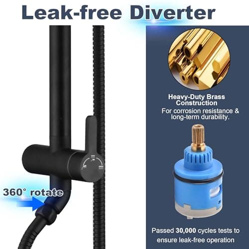 SonTiy Matte Black Rain Shower Head System with Handheld Spray, 360° Adjustable Shower Arm Exposed System with Height Adjustable Holder and 72Inch Long Shower Hose for Whole Family view 6