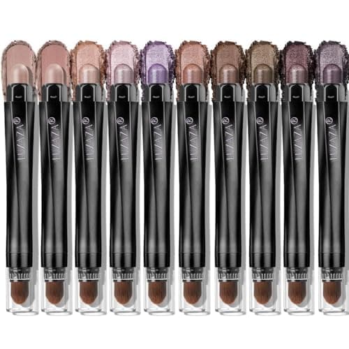 LUXAZA PRO Plum Eyeshadow Stick Makeup Set 10PCS, Neutral Shimmer And Matte Cream Eye Shadow Palette, Metallic Bronze Smoky Eyeliner Brightener Crayon Pencil Kit, Ideal Gift for Women -Lilac Brown