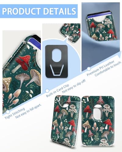 Mavellin for Magsafe Magnetic Phone Wallet, Mushroom Green Magnetic Credit Card Holder Case, Slim RFID Vegan Leather Magnet Wallet Women, Stick on Back for iPhone 16 15 14 13 12 Pro Promax, 3 Cards view 4