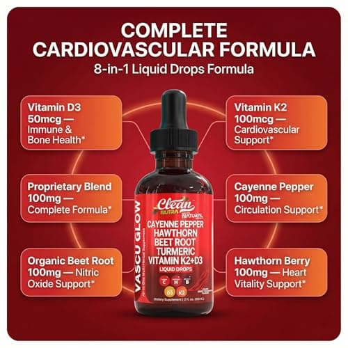 Clean Nutra Cayenne Pepper Drops Supplement Liquid + Hawthorn Berry, Vitamin D3 K2 Beet Root Powder, Ceylon Cinnamon, Turmeric Curcumin, Organic Panax Ginseng, Berberine Extract 1 Pack view 4