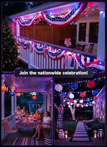 Brightown LED Red White Blue Mini String Lights, 26.5Ft 100LEDs F5 Lights for 4th of July Decorations, Connectable Lights for Indoor Outdoor Holiday Patio Independence Day Decor, 250th Anniversary view 5