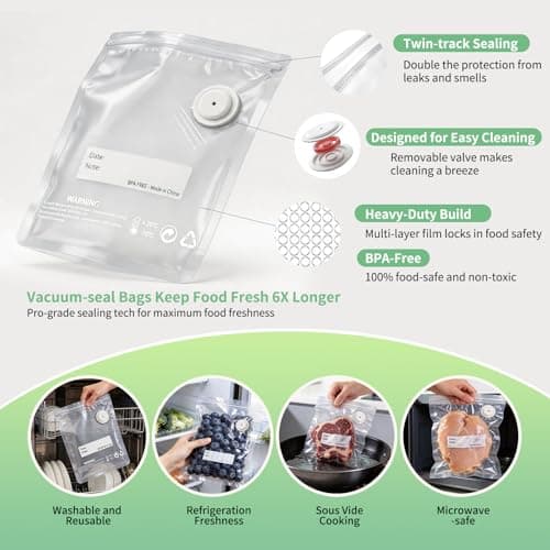 Ozvulop Smart Vacuum Sealer for Food with LED Display (Vacuum Sealer Machine + 30 Reusable Bags), 80kPa Strong Suction Handheld Vacuum Sealer Machine Portable Seal Meal Saver for Meal Prep(White) view 4