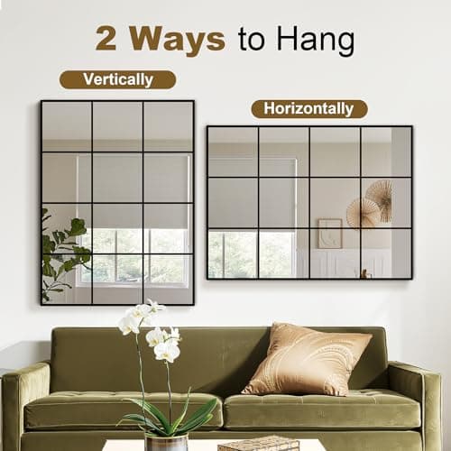 Window Pane Mirror for Wall Decor, 30" x 40" Decorative Mirror, Black | Real Metal Grid, HD Tempered Glass, Aluminum Frame, for Bedroom, Living Room, Dining Room, Entryway, Vertical or Horizontal view 2