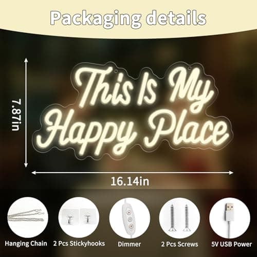 This is My Happy Place Neon Sign, Letter Neon Signs for Wall Decor Dimmable Light up Sign, Classroom Wedding Kids Room Store Home Neon Decor 16.14 x 7.87 inch view 2