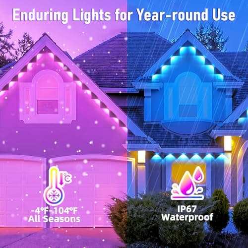 MUCCCUTE Permanent Outdoor Lights for Holidays Easter 300ft RGB House Light w/App & Remote Control Smart Rainbow LED IP67 Waterproof for New Year Christmas Roof Eaves Garden Décor All Year Around view 2