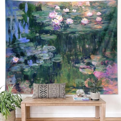 ARTCREATOR Monet Waterlily Wall Tapestry Green Floral Plant for Bedroom, Monet Wall Art Posters for Room Aesthetic, Small Nature Vintage Tapestry for Living Room Dorm (29" x 37")-04 — image 1