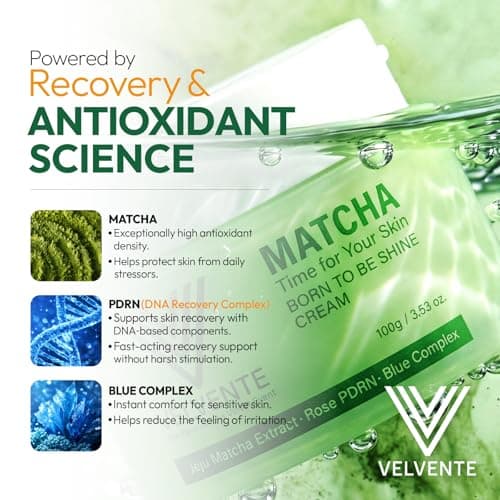 VELVENTE Matcha Facial Moisturizer with Rose PDRN, Korean Peptides Hydrating Firming Cream for Anti Aging, Dark Spot & Uneven Skin Tone, Soothing Radiance for Soft, Glowy Skin, All Skin Types, 3.53 oz view 5