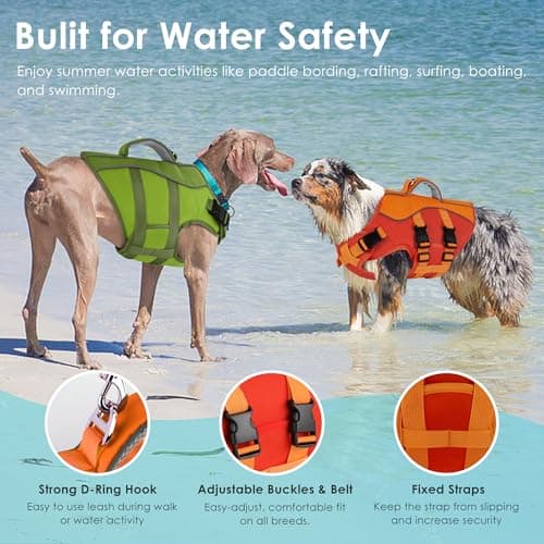 Petglad Dog Life Jacket, High Buoyancy Dog Life Vest with Handle for Swimming Boating, Adjustable Swimming Vest with Reflective Trim for Small Medium Large Dogs - Orange, M view 3