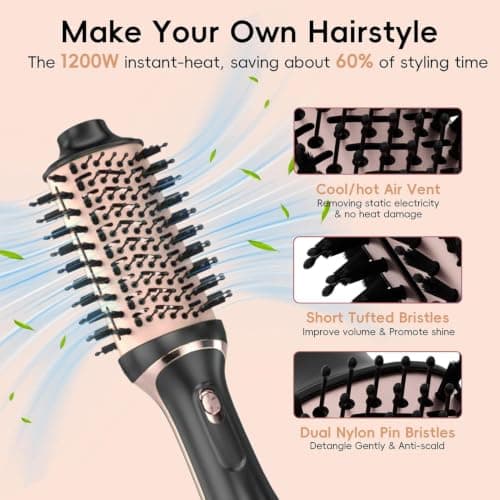 Natrial Hair Dryer Blow Dryer Brush Thermal Round Hot Air Brush Set | Blowout Brush Styler for Volumizing , Hair Dryer Brush for Straightening, Frizz‑Free for All Hair Types, Black&yellow view 6