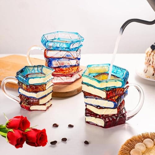 Handcrafted Glass Book Stack Coffee Mug, Colorful Stained Design,14oz, Unique Literary Gift for Readers (Large) view 5