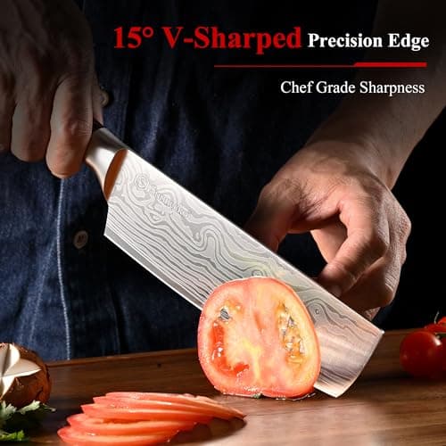 Sunnecko Japanese Nakiri Knife 7 Inch - Carbon Steel Chef Knife Vegetable Cleaver with Sheath, Kitchen Gift for Home Cooks, Professional Kitchen Knife Gift Box view 4