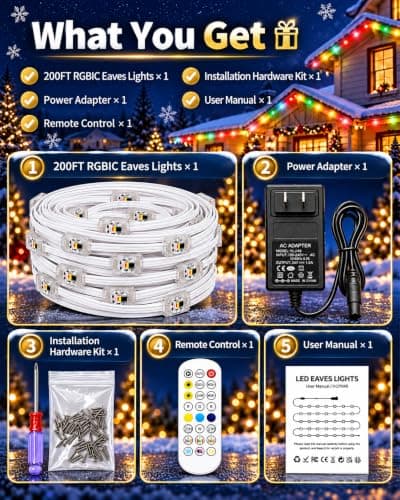 200FT Permanent Outdoor Lights for House, Christmas Lights RGBIC LED String | 96‑LED IP67 Waterproof Eaves Lights, Controlled by App & Remote, 267 Scene Modes for Halloween, Parties & Daily Home Decor view 2