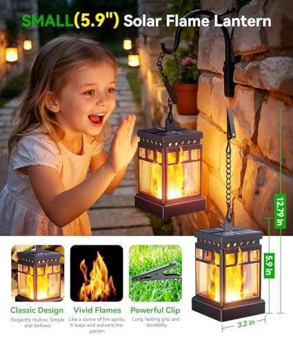 KOOPER Hanging Solar Lanterns Outdoor Waterproof, 4PCS Flickering Flame Hanging Solar Lights for Outside, Outdoor Solar Lanterns up to 12 Hours, Lanterns Decorative for Patio Porch Yard Garden Decor view 2