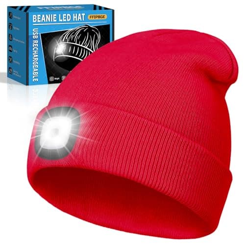 FFIPBGE Christmas Stocking Stuffers for Men Adults, Beanie Hats with Light, USB Rechargeable LED Hand Free Headlamp, Birthday Gifts for Men, Women, and Teens, Ideal for Camping, Hiking, Red — image 1