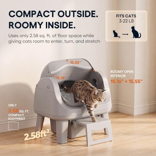 Open-Top Self-Cleaning Cat Litter Box, Multiple Safety Sensors, Grey | Multiple safety checks, proper-fit detection, and physical protection support a more reassuring cleaning routine. view 3
