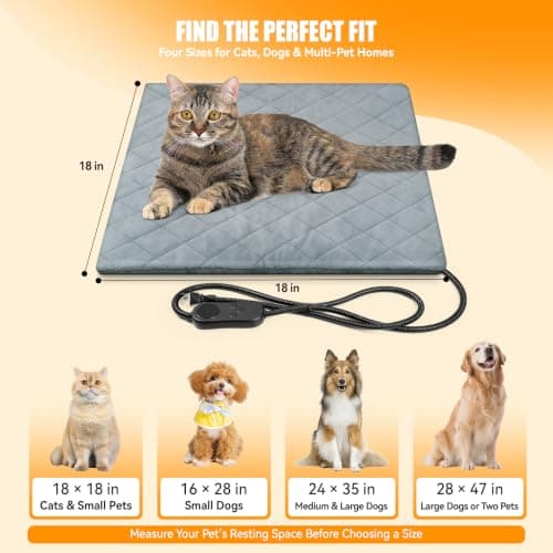 Xucnb Heated Cat Bed for Pet/Cats/Dogs, Cat Heating Pad Indoor (18" X 18") | Adjustable Temperature 6 Heat Levels & 6 Timer Modes, Chew-Resistant Cord, Waterproof Core with Removable Washable Cover view 6