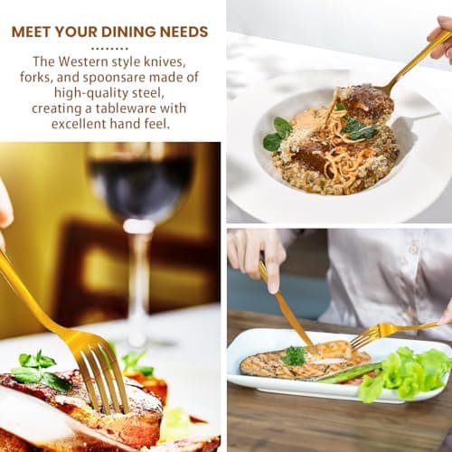 Gold Silverware Set, Stainless Steel Flatware Set Service for 6, Kitchen Cutlery Gift Set Utensils Knife Fork Spoon Dinnerware Tableware Kit for for Home, Wedding, Restaurant (Gold) view 6