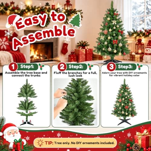 3FT Artificial Small Christmas Tree, Premium PVC Tips, Easy Assembly Metal Hinges & Foldable Base, Mini Christmas Tree for Tabletop, Home, Office, Indoor and Outdoor Decor, Christmas Decoration view 2