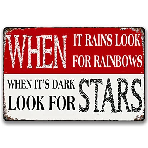 Arpilul Inspirational Tin Sign, When it Rains Look for Rainbows When it's Dark Look for Stars Motivational Signs for Home Wall Decor(tp-2135,8x12inch) — image 1