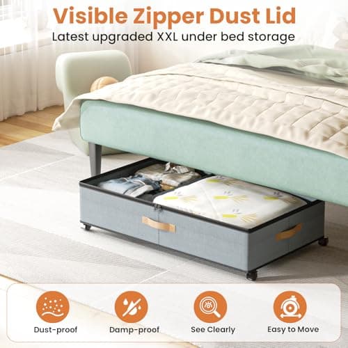 Mqaue Storage Box,Under Bed Storage with Wheels 72L XXL Under the Bed Storage Containers Large, 10‘’ Tall Adjustable Storage for Underbed with Lids, Rolling for Shoes, Clothes, Blankets, Grey view 4