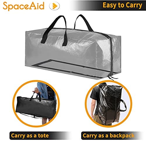 SpaceAid Heavy Duty Moving Bags 8 Pack, Large Storage Totes Bins with Backpack Straps, Strong Handles & Zippers, Packing Moving Boxes Supplies, College Dorm Room Essentials, Black view 3