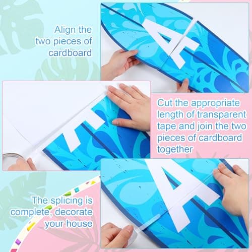Kolldenn 5 Pcs 28" Tall Summer Aloha Surfboard Cut Outs Accents Set Paper Beach Signs Cutouts Wall Decor for Hawaii Tropical Pool Surf Party Bulletin Board Decorations view 4