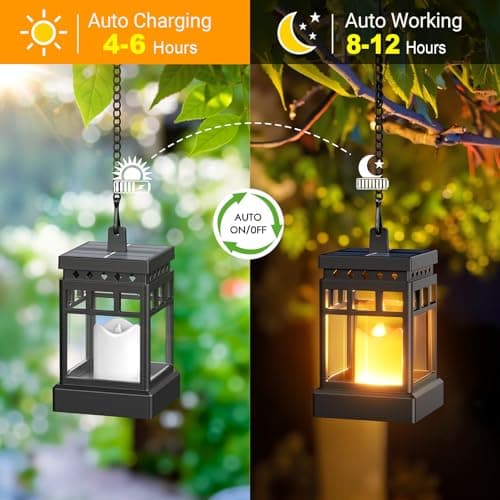 KOOPER Solar Lanterns Outdoor Waterproof, 2 Modes Hanging Solar Lantern with LED Realistic Flickering Flameless Candle, Candles Lanterns Lights Decorative for Outside Hanging Patio Yard Table Tree view 4