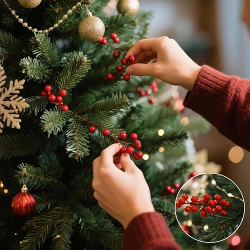 Kanxinr 50Pack Christmas Tree Decorations Artificial Berry Stems Red Berry Picks for Xmas Winter Holiday Home Centerpieces and DIY Flower Arrangements Ornaments view 2