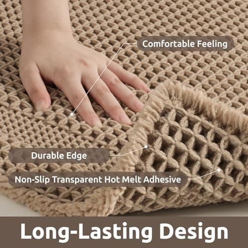 AMOAMI Waffle Bath-Mat, Absorbent Bath Mats for Bathroom Non Slip, Machine Washable Bathroom Rugs with Tassels Ultra Soft Boho Bath Rugs for Floor 2'x4'(24"x48") Beige view 4