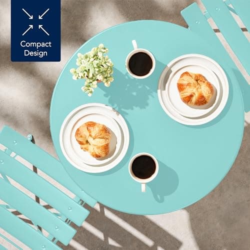 Best Choice Products 3-Piece Bistro Set, Space Saving Folding Design, Solid Steel, Outdoor Patio Furniture Set w/ 2 Chairs, Bistro Table - Aqua Blue view 2