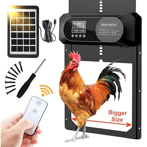 Large Size Automatic Chicken Coop Door Solar Powered,15.9"H x 12"L x 2.28"W,Aluminum Alloy Chicken Door with LCD Display,Timer & Light Sensor,4 Control Modes,Anti-Pinch Coop Door with Remote Control — image 1