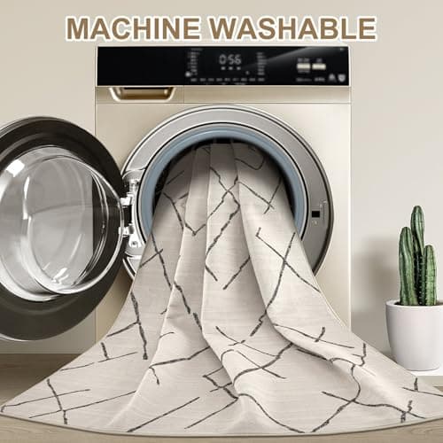 kakania 2x3 Washable Entryway Rug: Non Slip Soft Thin Small Rug, Boho Geometric Modern Decor, Easy Clean Indoor Floor Door Mat for Kitchen Bedroom Kids Dorm - Beige view 3