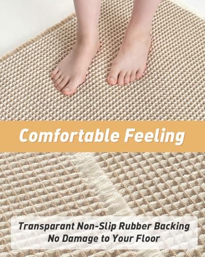 AMOAMI Upgraded Waffle Bath Mat, Super Absorbent Non Slip Bath Mats for Bathroom Floor, Machine Washable Bathroom Rugs with Tassels, Rubber Backed Bathroom Mats, Ultra Soft, 17" x 24",Brown & Cream view 4