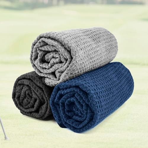 Yaozoon 3 Pack Golf Towels Rag with Carabiner Clip for Golf Bags Men Women,Microfiber Waffle Pattern Golf Club Cleaning Towel(16X16 inch)(S) view 5