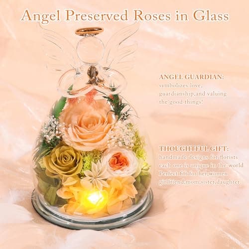 Gifts for Mom Mothers Day Birthday Gifts for Women Preserved Rose Forever Flower in Glass Angel Figurines Fresh Flowers for Delivery Anniversary Real Colorful Roses for Grandma Her Wife from Daughter view 6